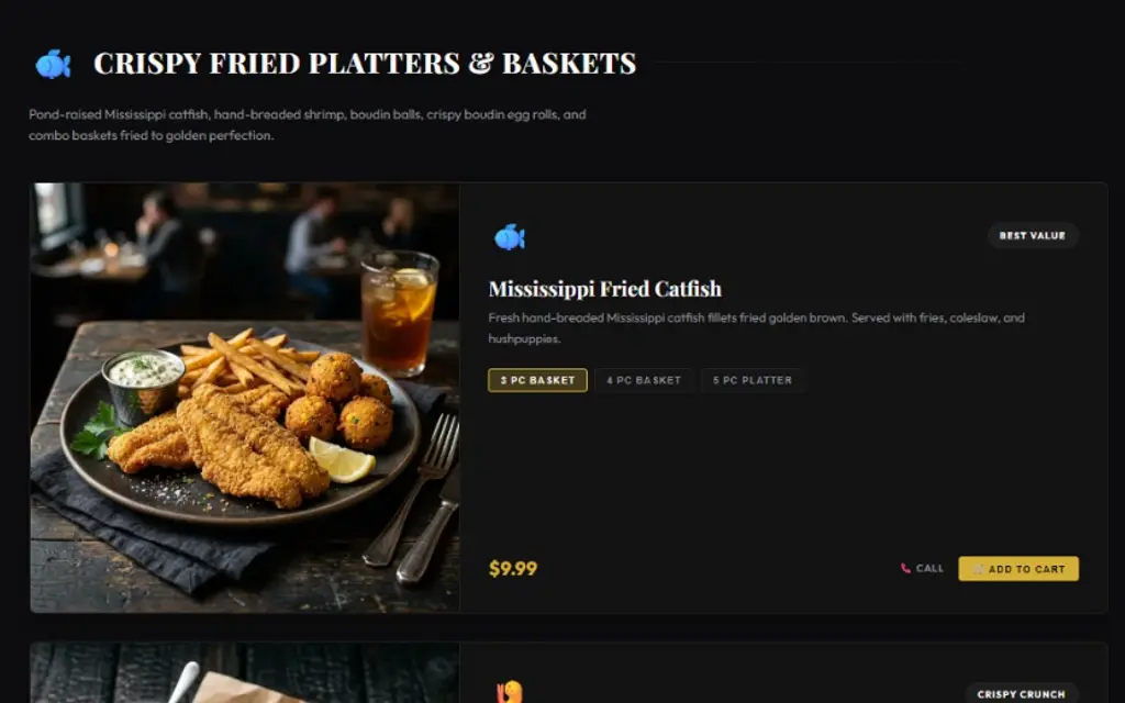 Custom Interactive Cajun Menu Engine