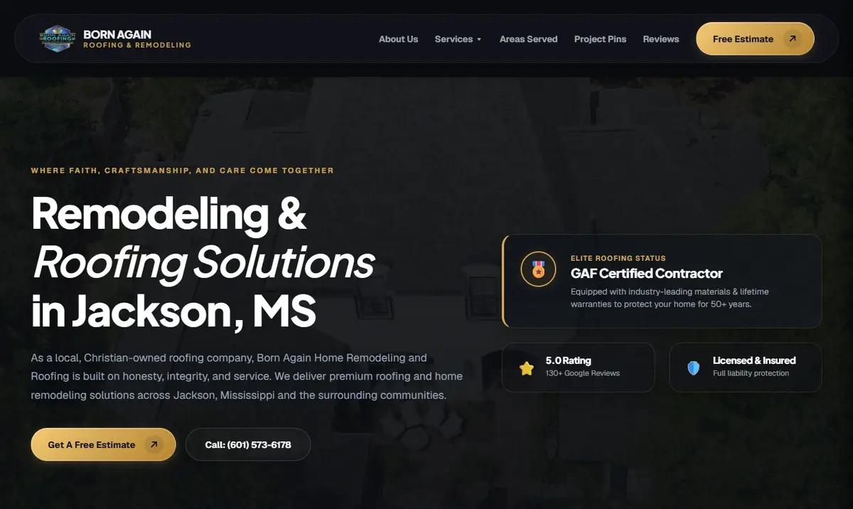Born Again Roofing - Live Next.js Web Build in Jackson, MS