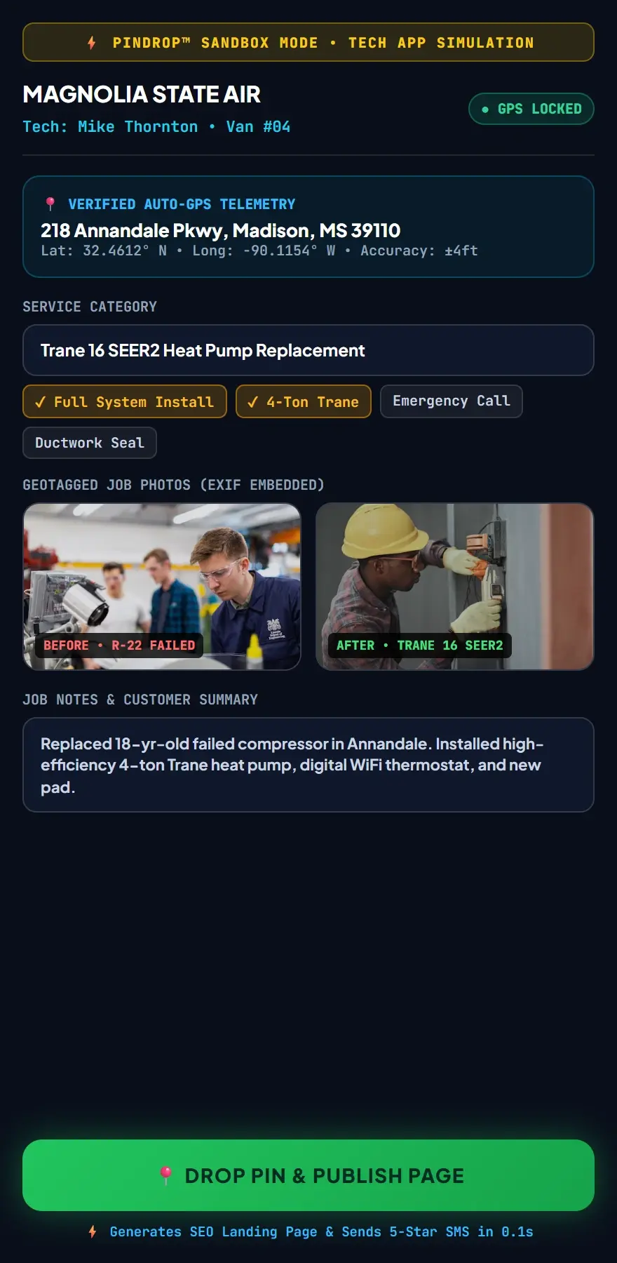 PinDrop Mobile Web App Demo for Magnolia State Air