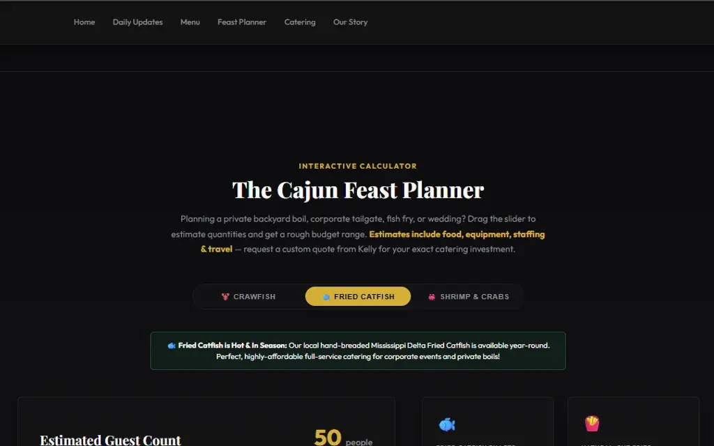 The Cajun Feast Catering Planner Engine